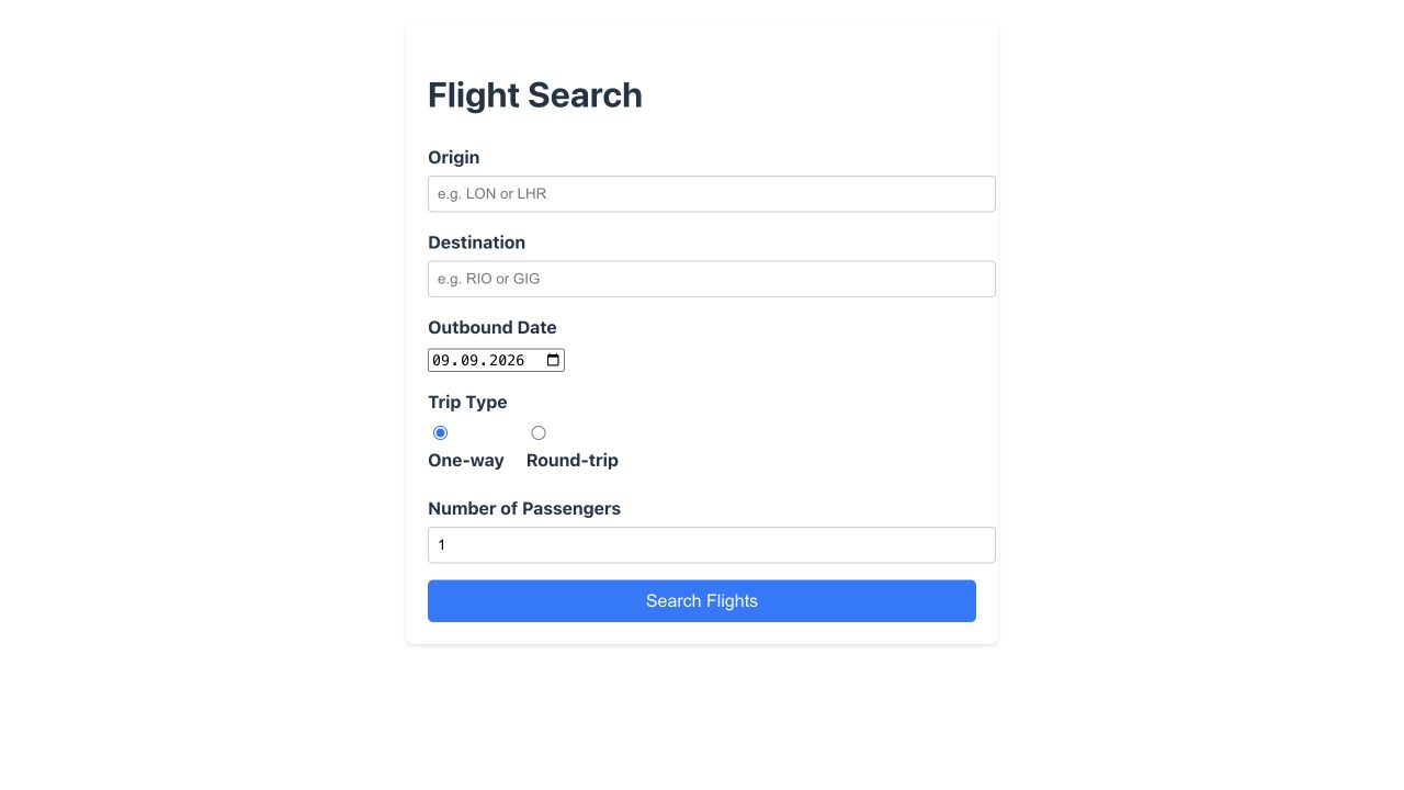Die Flight-Search-Demo von Google Chrome Labs: ein Formular, das auch über strukturierte Funktionen bedienbar ist
